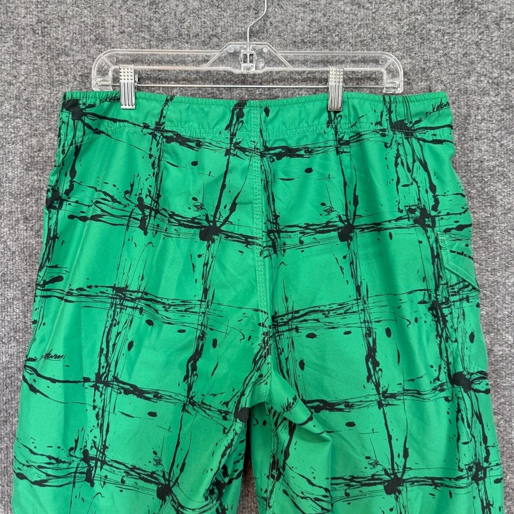 Volcom Board Shorts Mens 36 Green Plaid Mod Splatter Cargo Swim Trunks Y2K Vtg